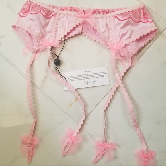 For Love And Lemons Garter Retro Heart Pink Bows Lingerie Size XL NWT - Picture 4 of 6